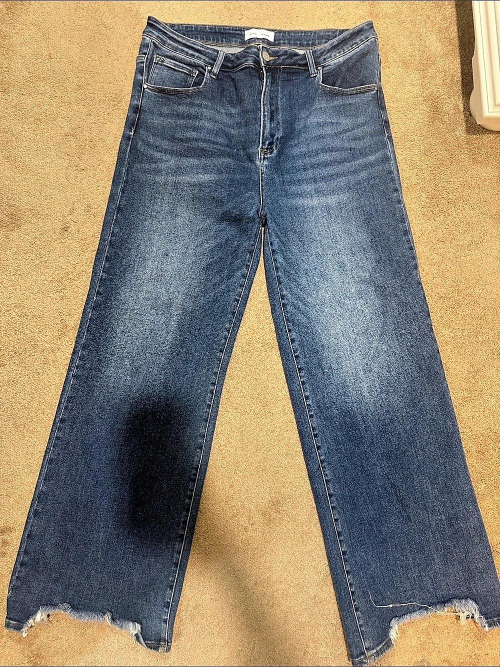 Risen Jeans Wide Leg Frayed Hem Blue Jeans